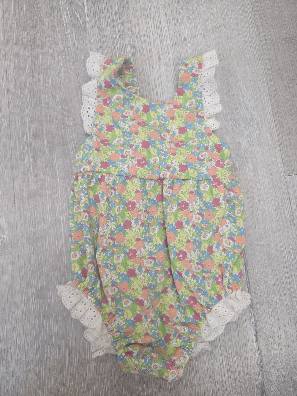 EYELET & IVY Floral Ruffle Baby BUBBLE Romper - Green Multi